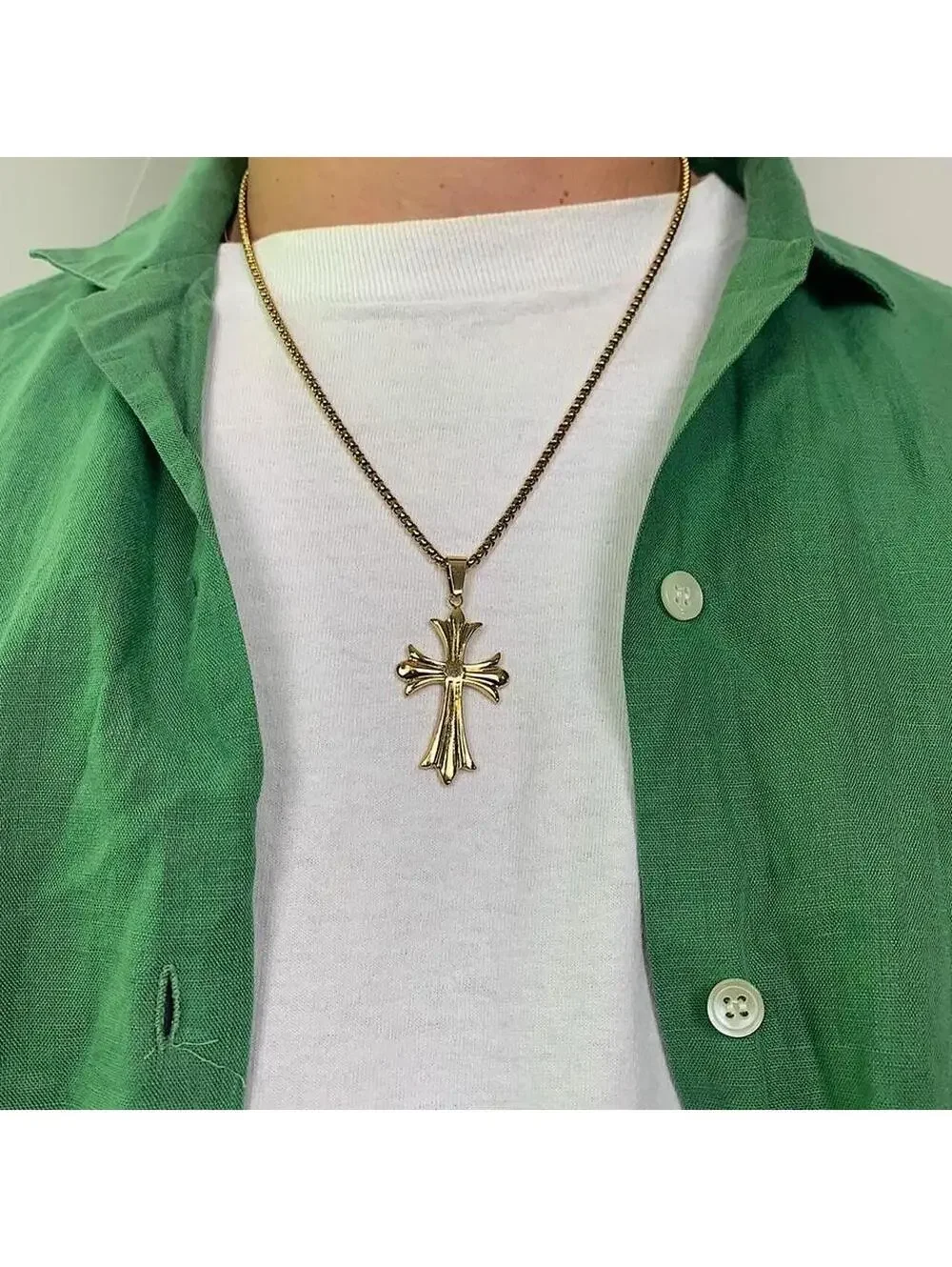 Gothic Gold Big Cross pendant stainless steel necklace